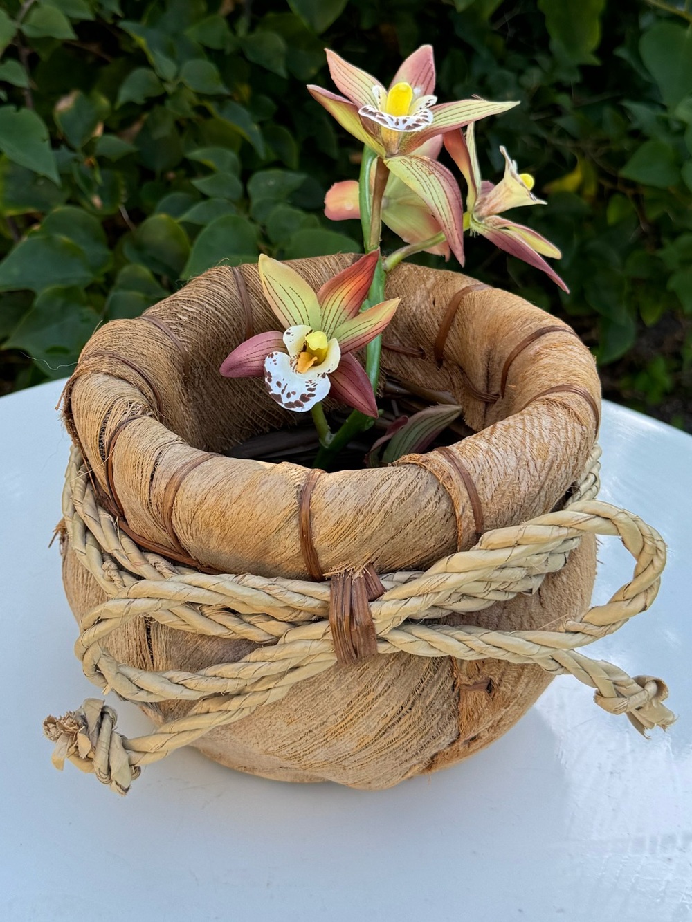Vintage Rustic Primitive Handcrafted Natural Fiber Plant Basket - Tan